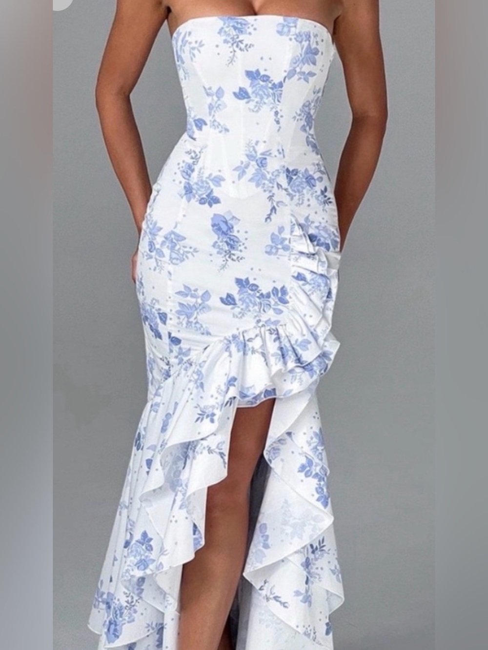 Blue Floral Ruffle High-dress